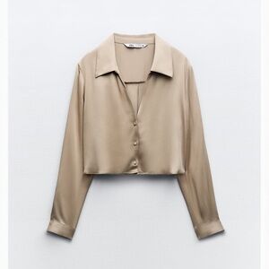 ZARA NWT SATIN CROPPED SHIRT SIZE LARGE